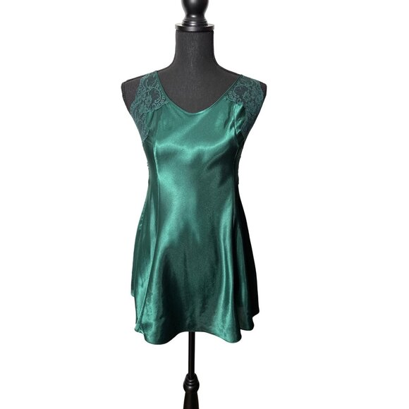 Vintage 90's Victoria's Secret Women's Green Satin and Lace Short Nightgown S - Picture 1 of 7
